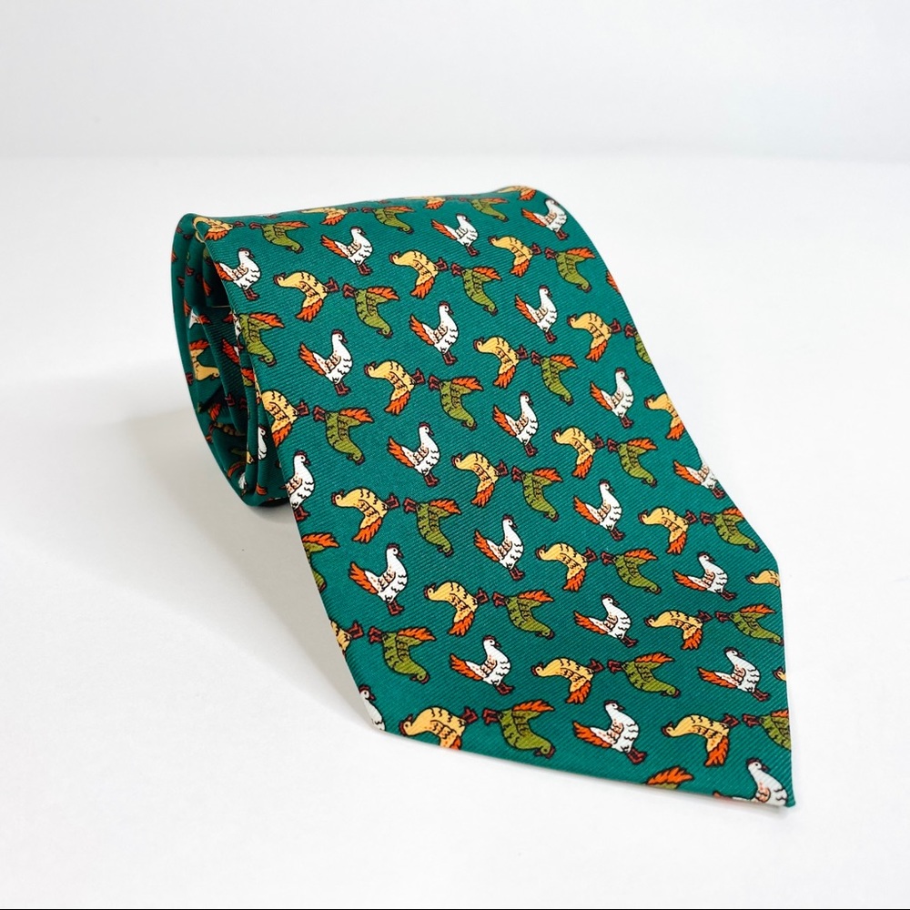 100% Silk Green Chicken Necktie